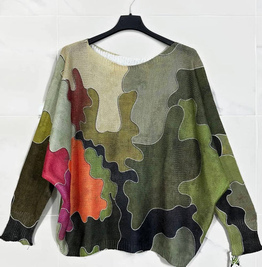One Size Camo Style Printed Sweater