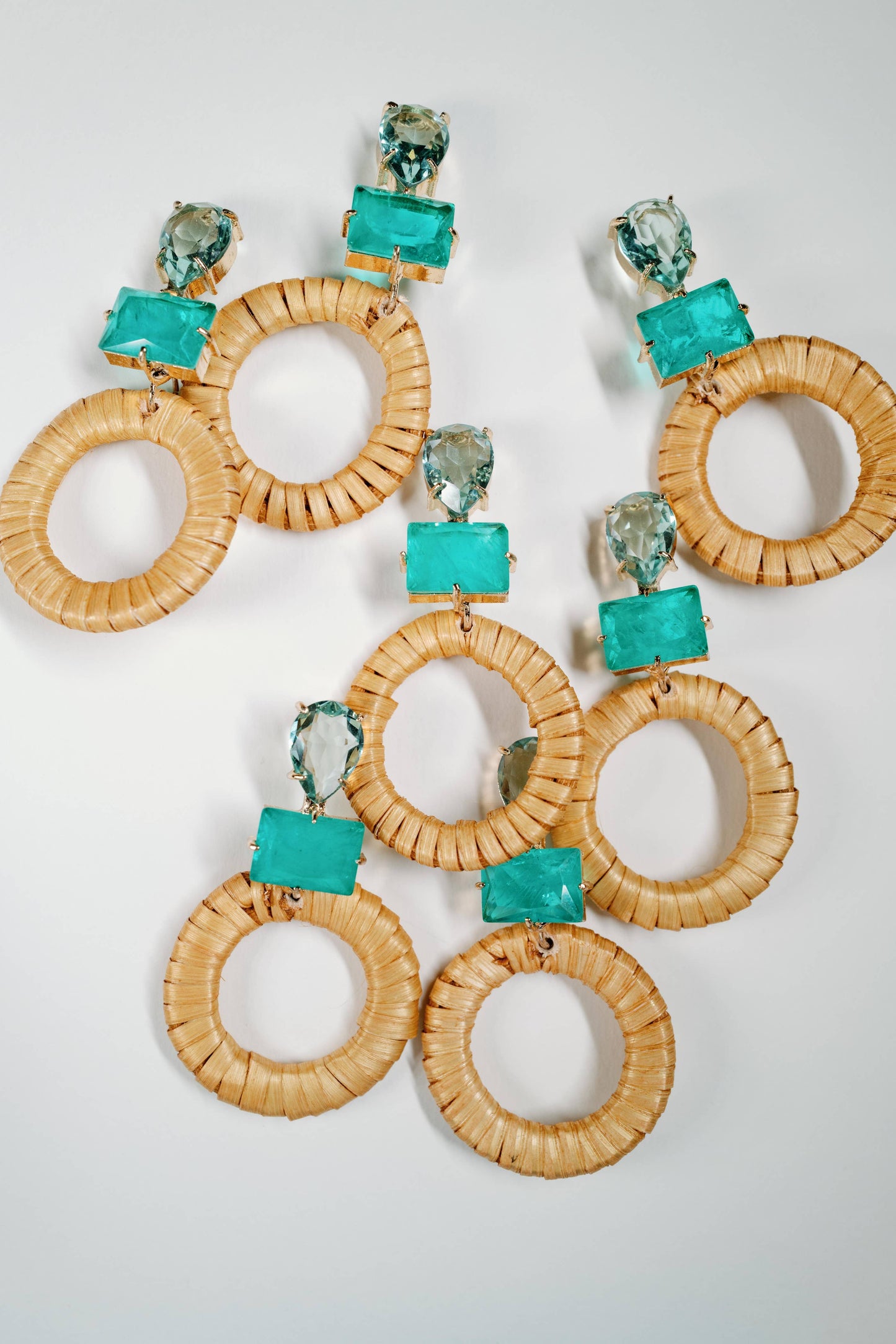 St Armands Designs of Sarasota - Turquoise Rattan Circle Drop Statement Earrings