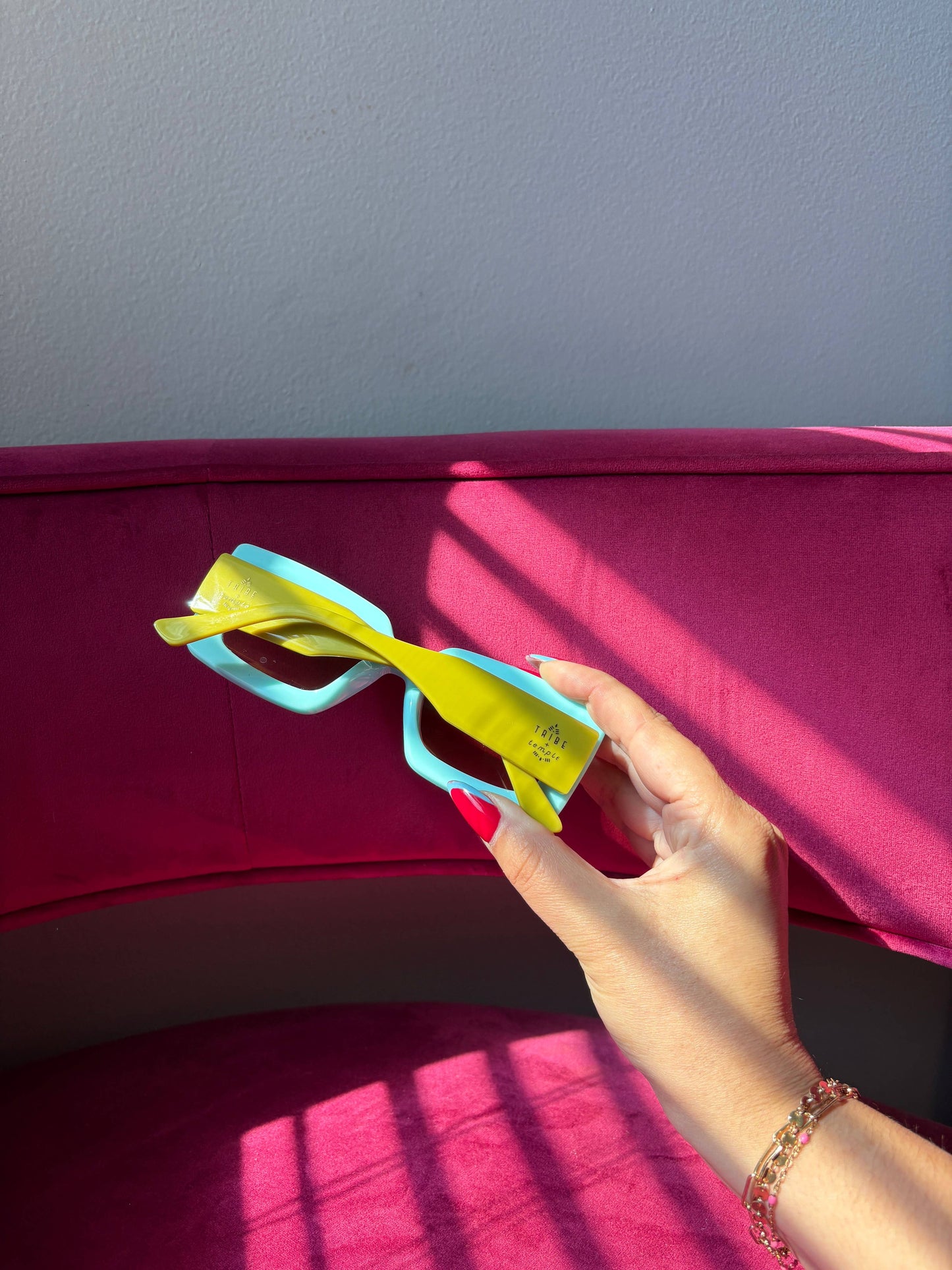 Tribe + Temple - Deco Sunglasses Chartreuse + Sky Blue