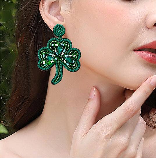 Women's Clover Earrings St. Patrick's Day Rice Bead Earrings
