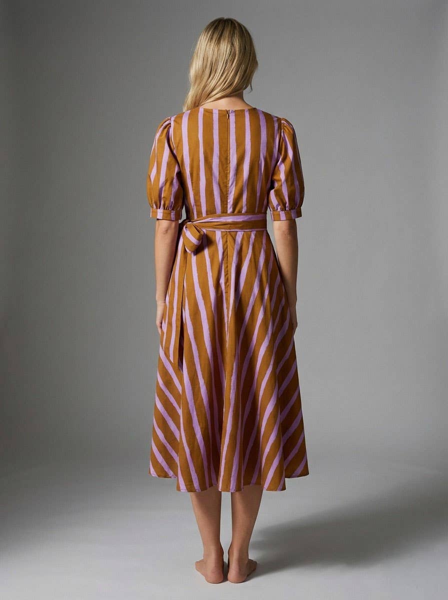 Meet Me In Santorini - Autumn Muse Stripe Wrap Midi Dress