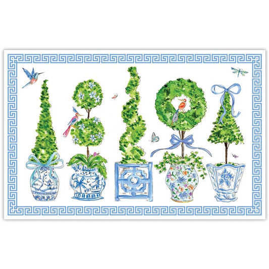Handpainted Blue Enchanted Boxwood Topiaries Placemat