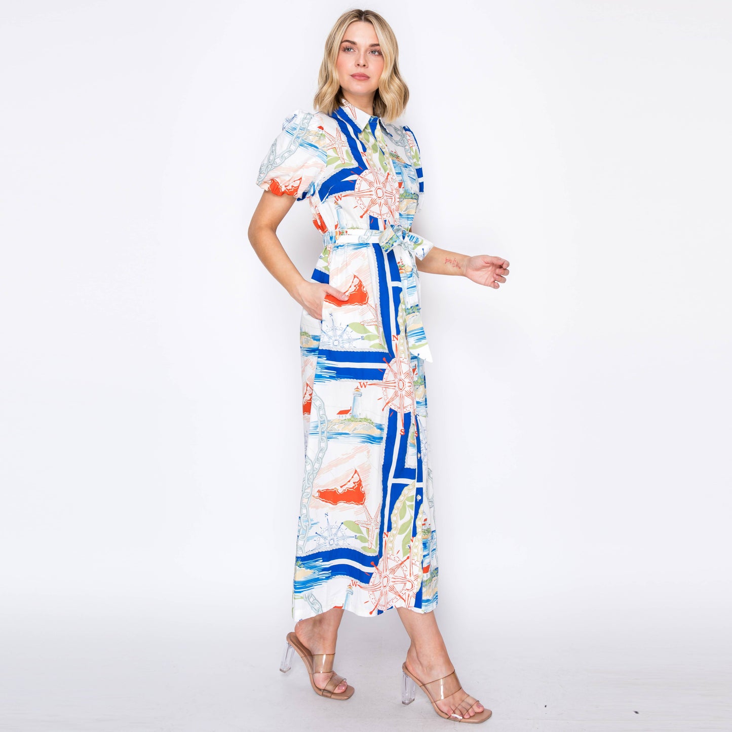 LoveWednesday - ATLANTIC BREEZE Button-Down Midi Dress