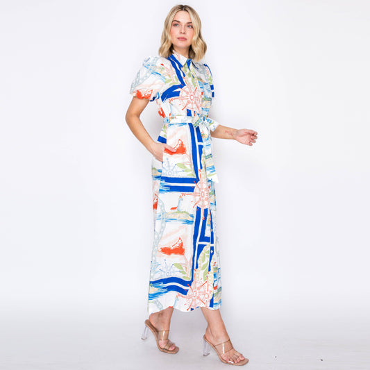 LoveWednesday - ATLANTIC BREEZE Button-Down Midi Dress