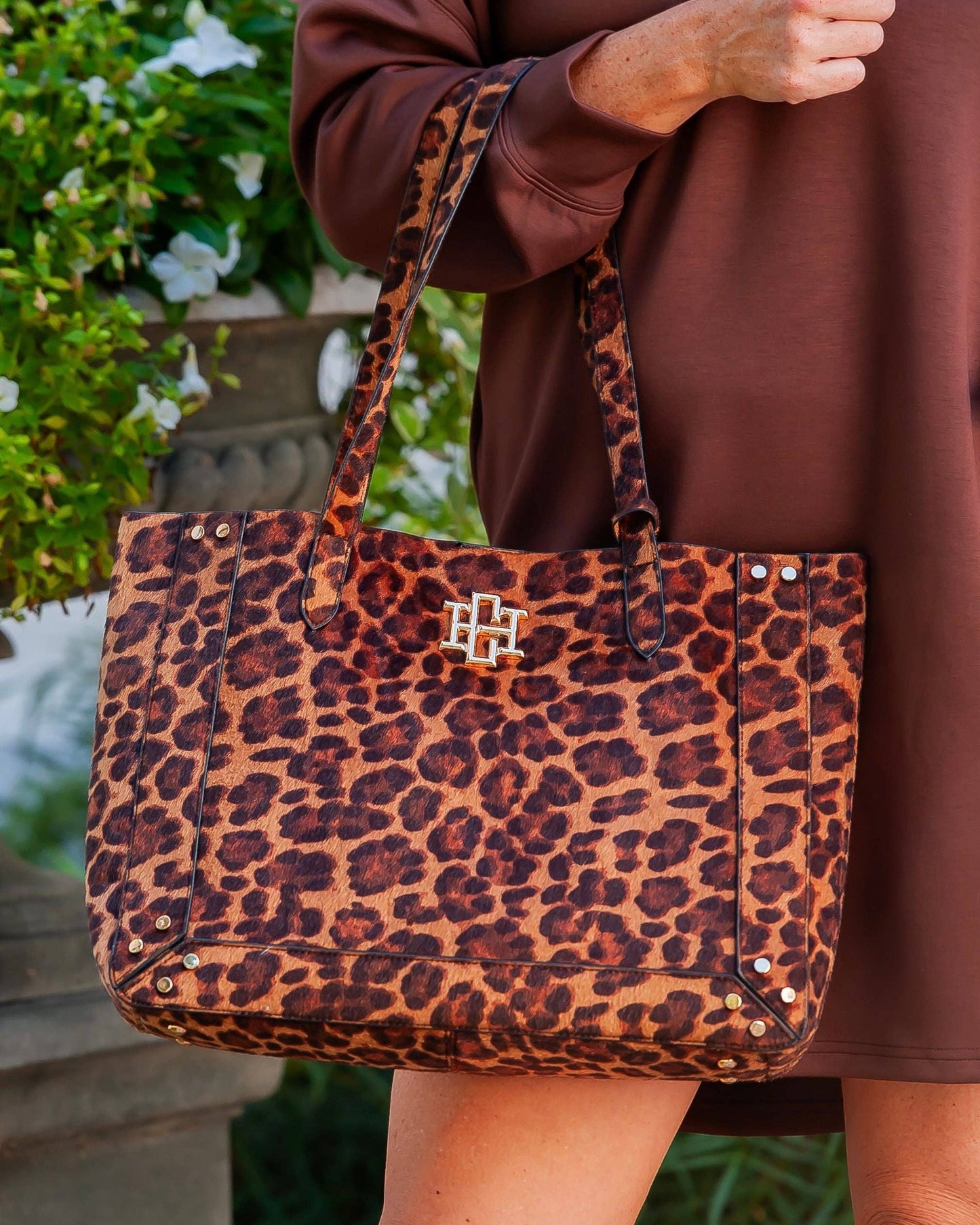 Caroline Hill - Sophie Studded Tote Spotted Saddle