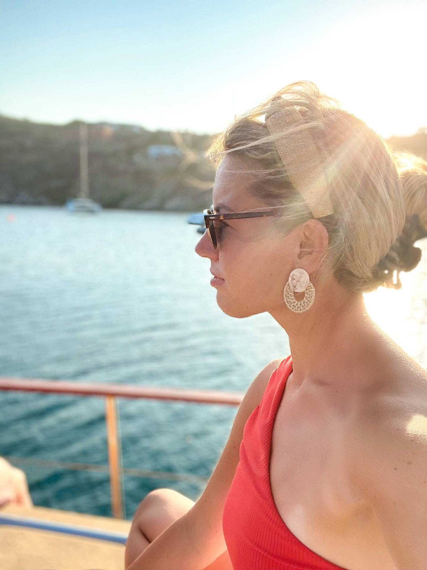 Blonde Rattan Bali Doorknocker Statement Earrings