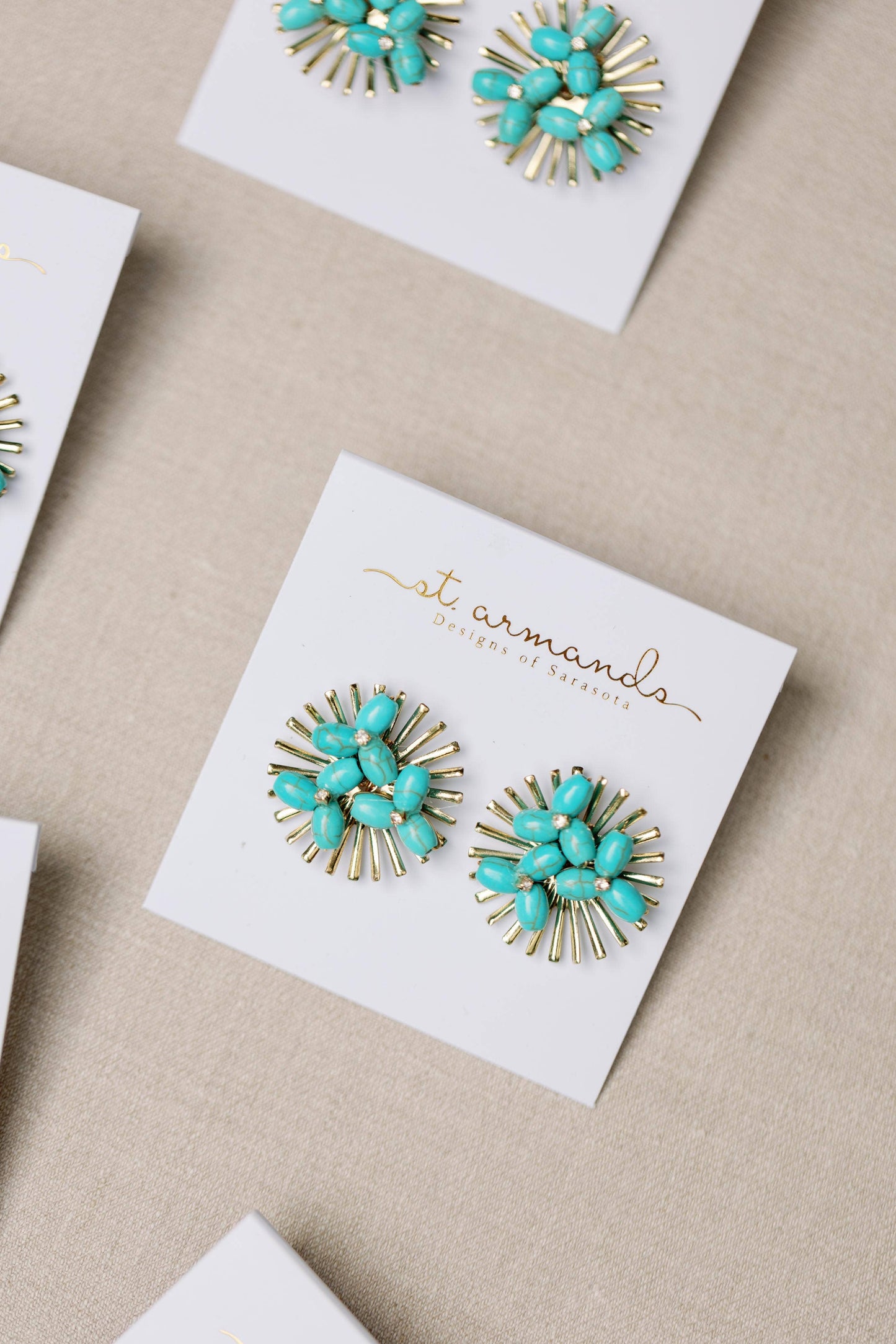 St Armands Designs of Sarasota - Turquoise Sunburst Statement Stud Earrings