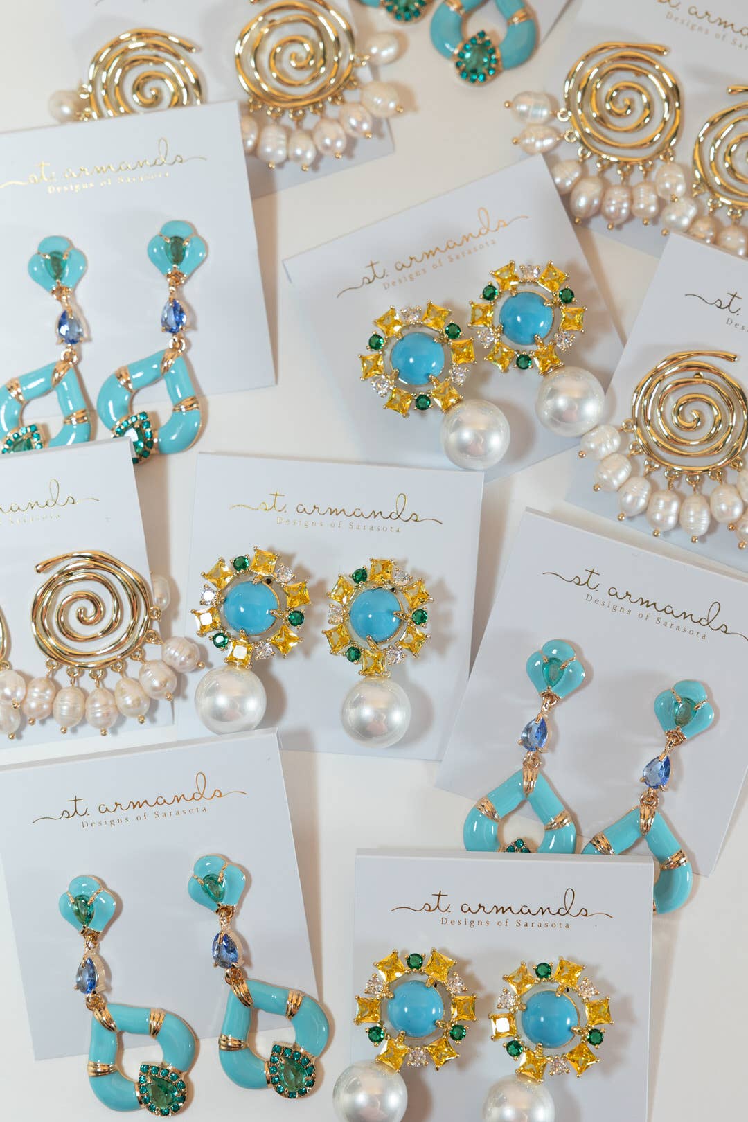 Palm Beach Glam Vintage Pearl Turquoise Statement Earrings