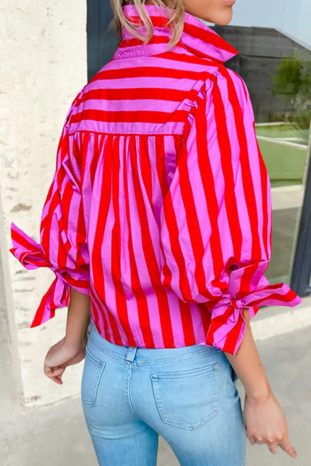 Aapparella - Stripe Tie Sleeve Button Down Shirt