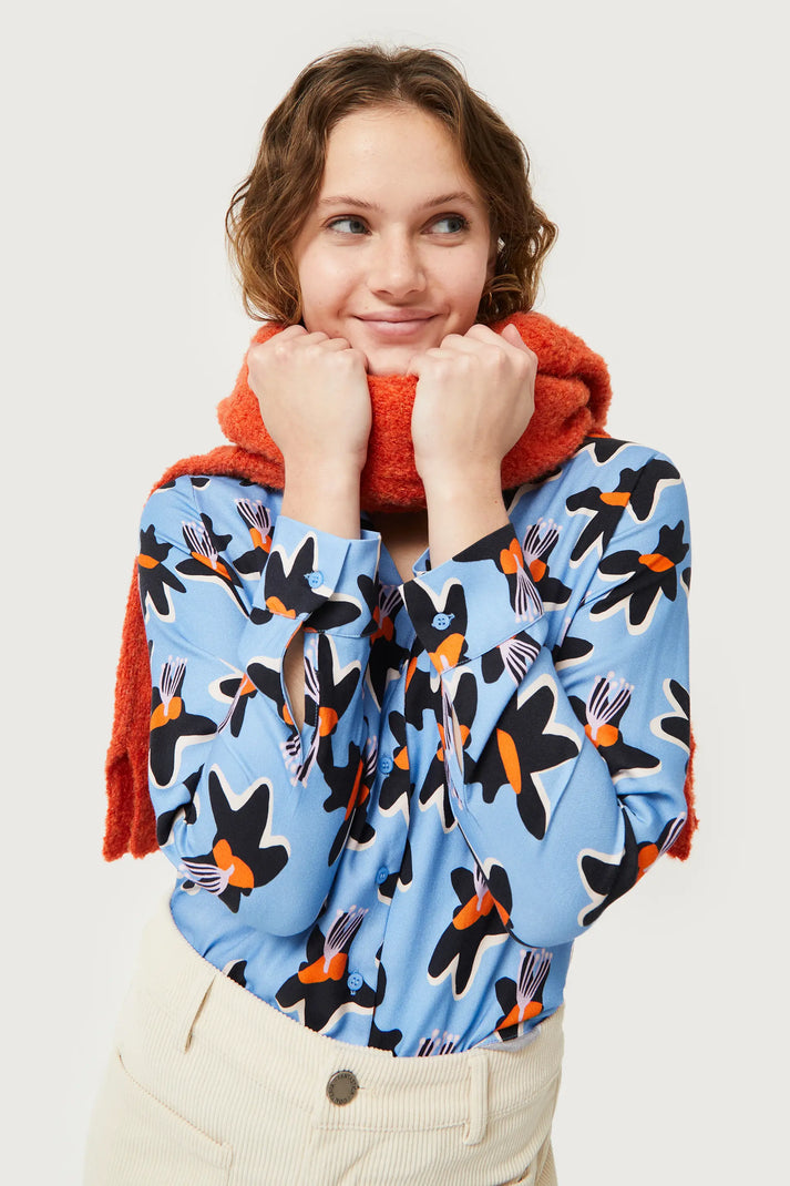 Blue Calatea floral print shirt