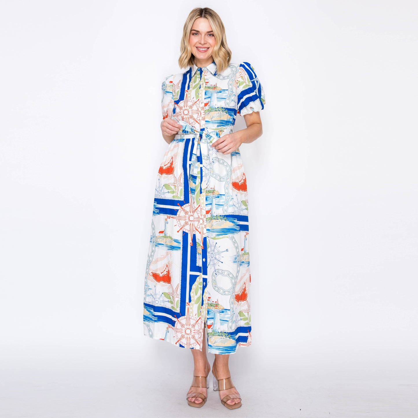 LoveWednesday - ATLANTIC BREEZE Button-Down Midi Dress