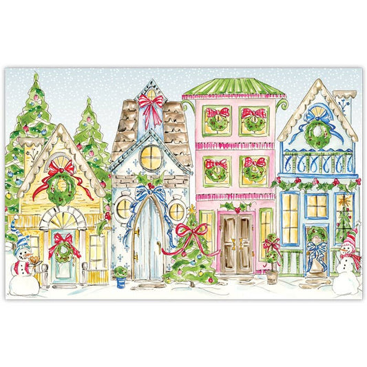 Handpainted Blue Snow Village Placemat