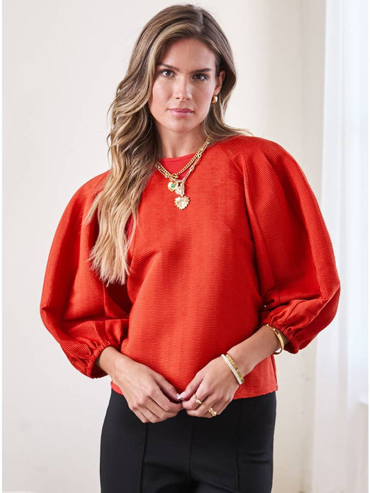 Ember Textured Fabric Voluminous Sleeve Top