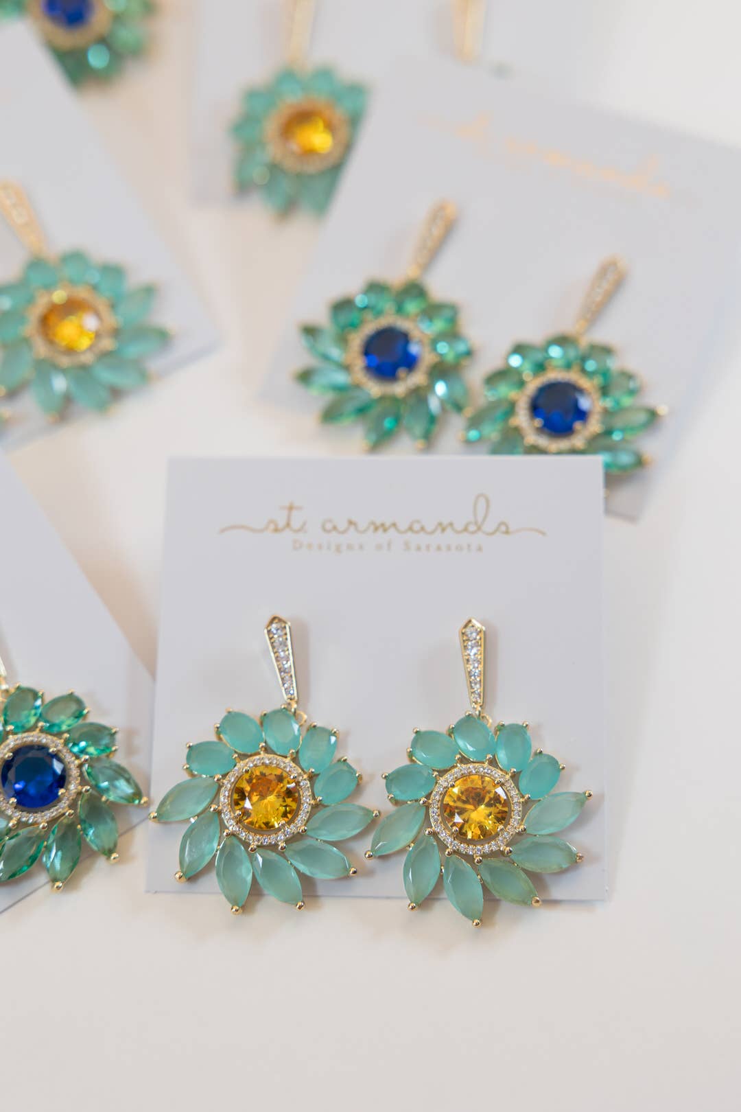 St Armands Designs of Sarasota - Soleil Bloom Crystal Drop Statement Earrings