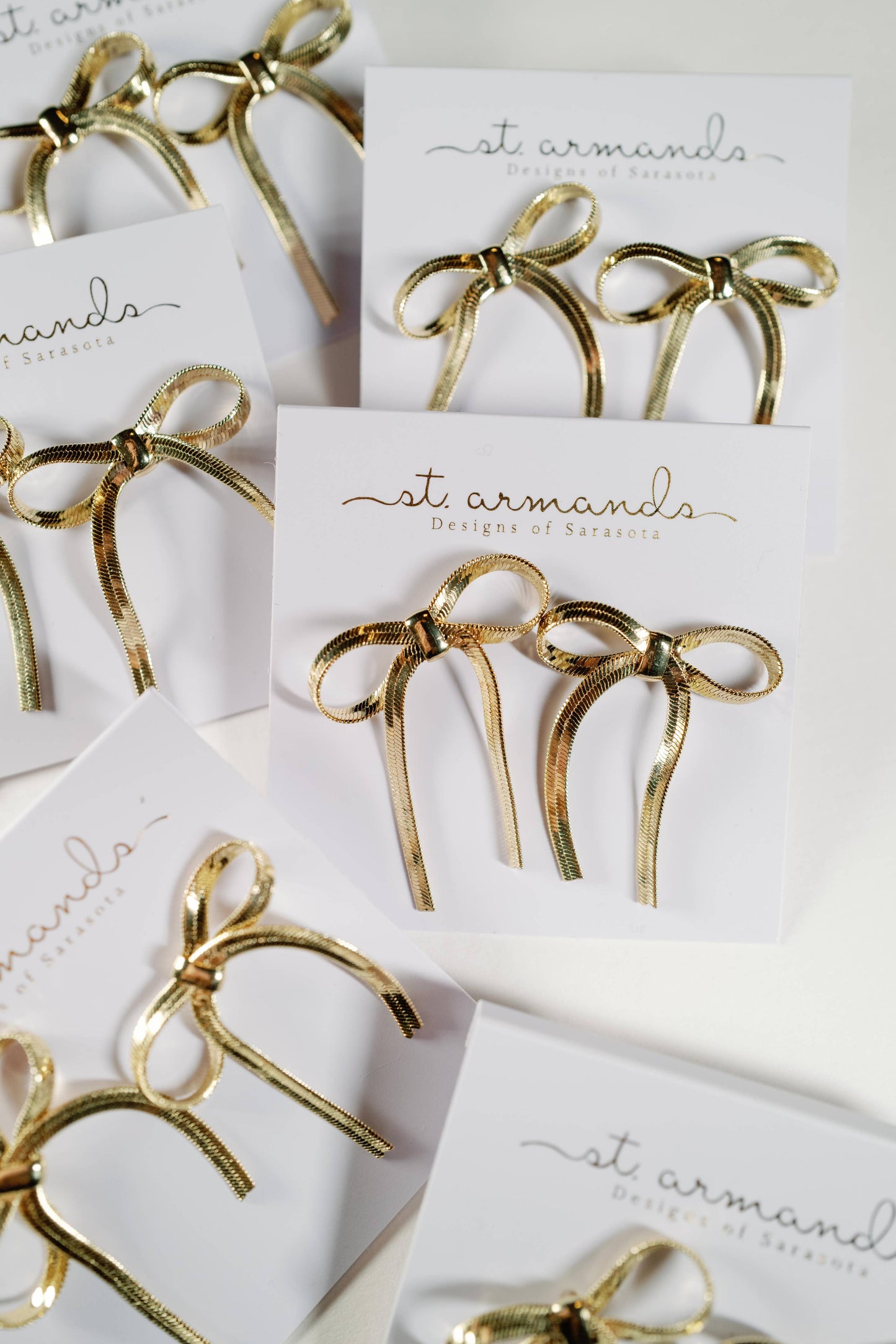 St Armands Designs of Sarasota - Mini Gold Duster Bow Holiday Earrings