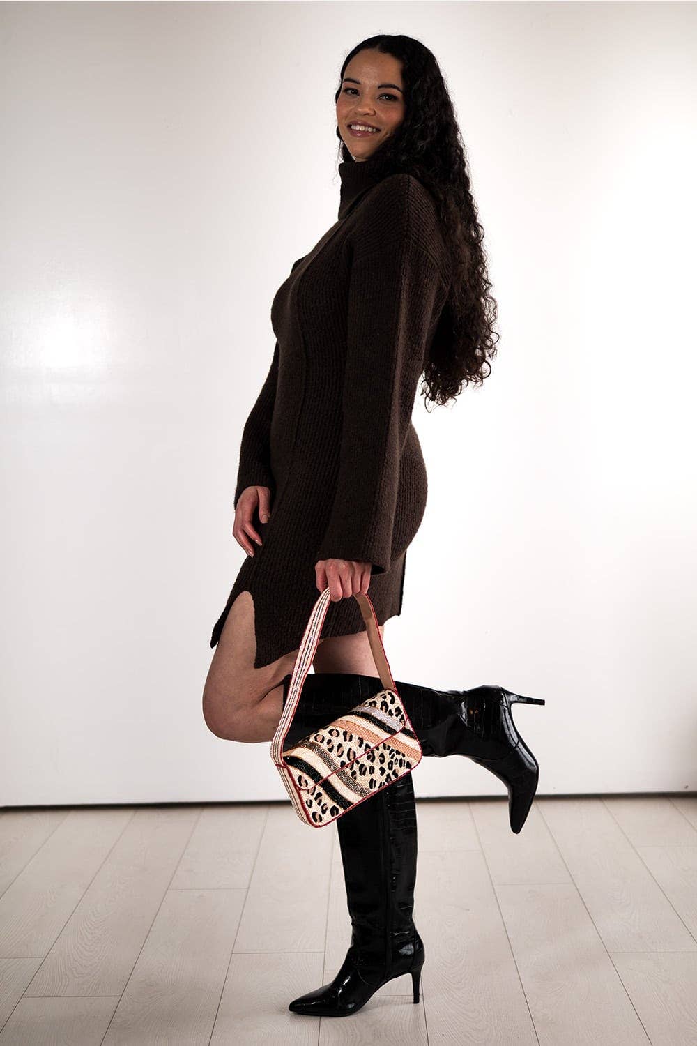 Leopard Double Sided Beaded Shoulder Bag