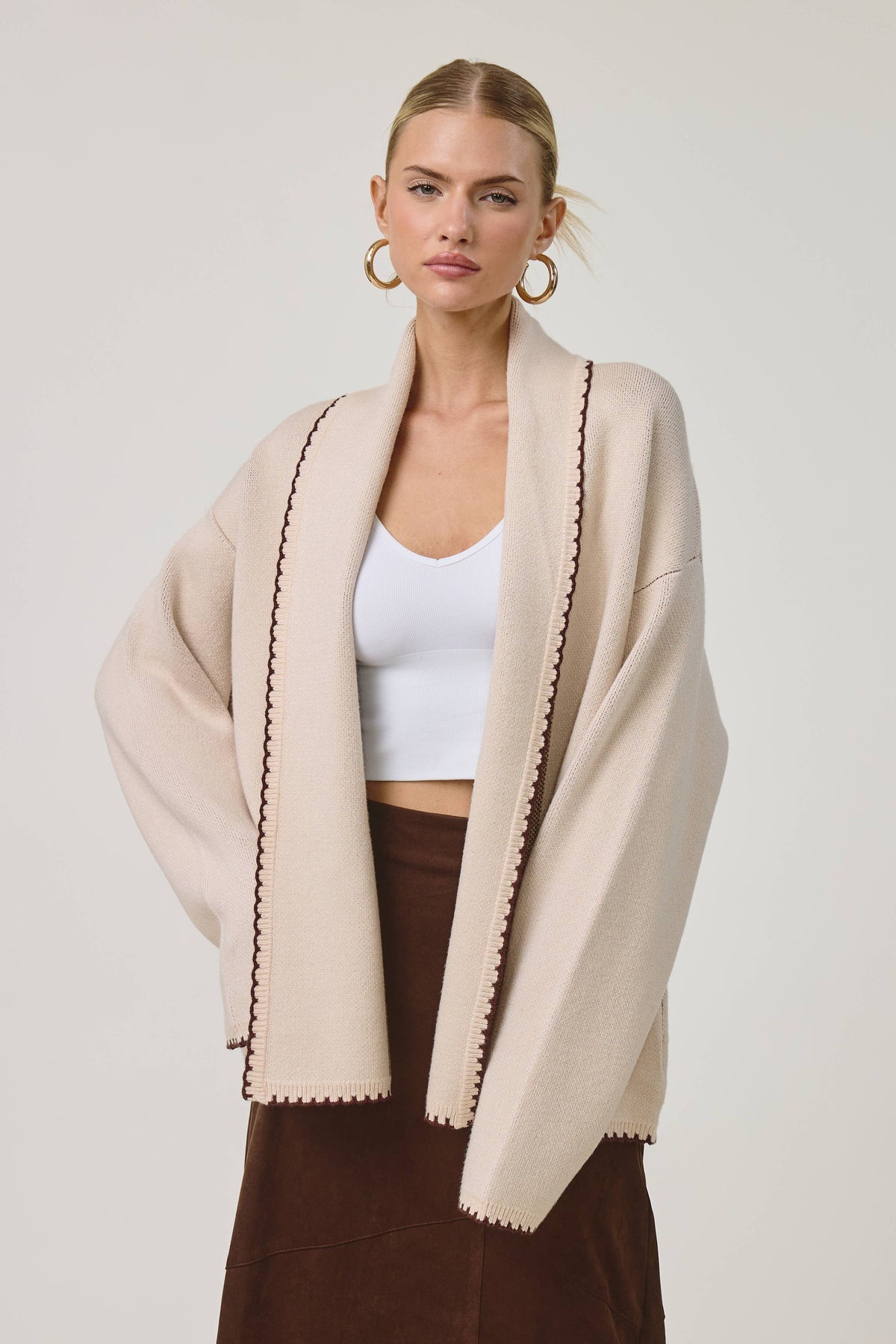 FLAT WHITE - Sunny Pup Sweater Whipstitch Cardigan