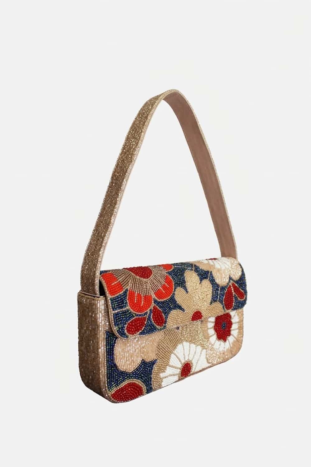 Rose Flower Beaded Shoulder Bag