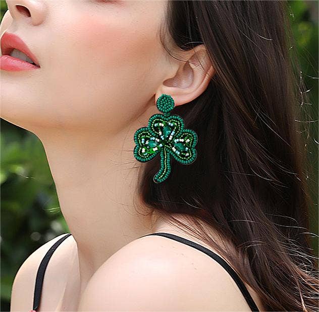 Women's Clover Earrings St. Patrick's Day Rice Bead Earrings