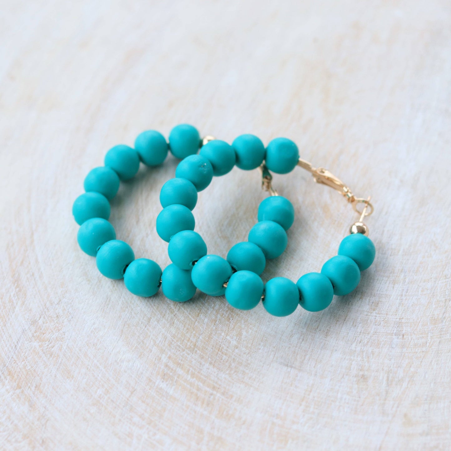 Small Teal Clay Ball Hoop Earrings