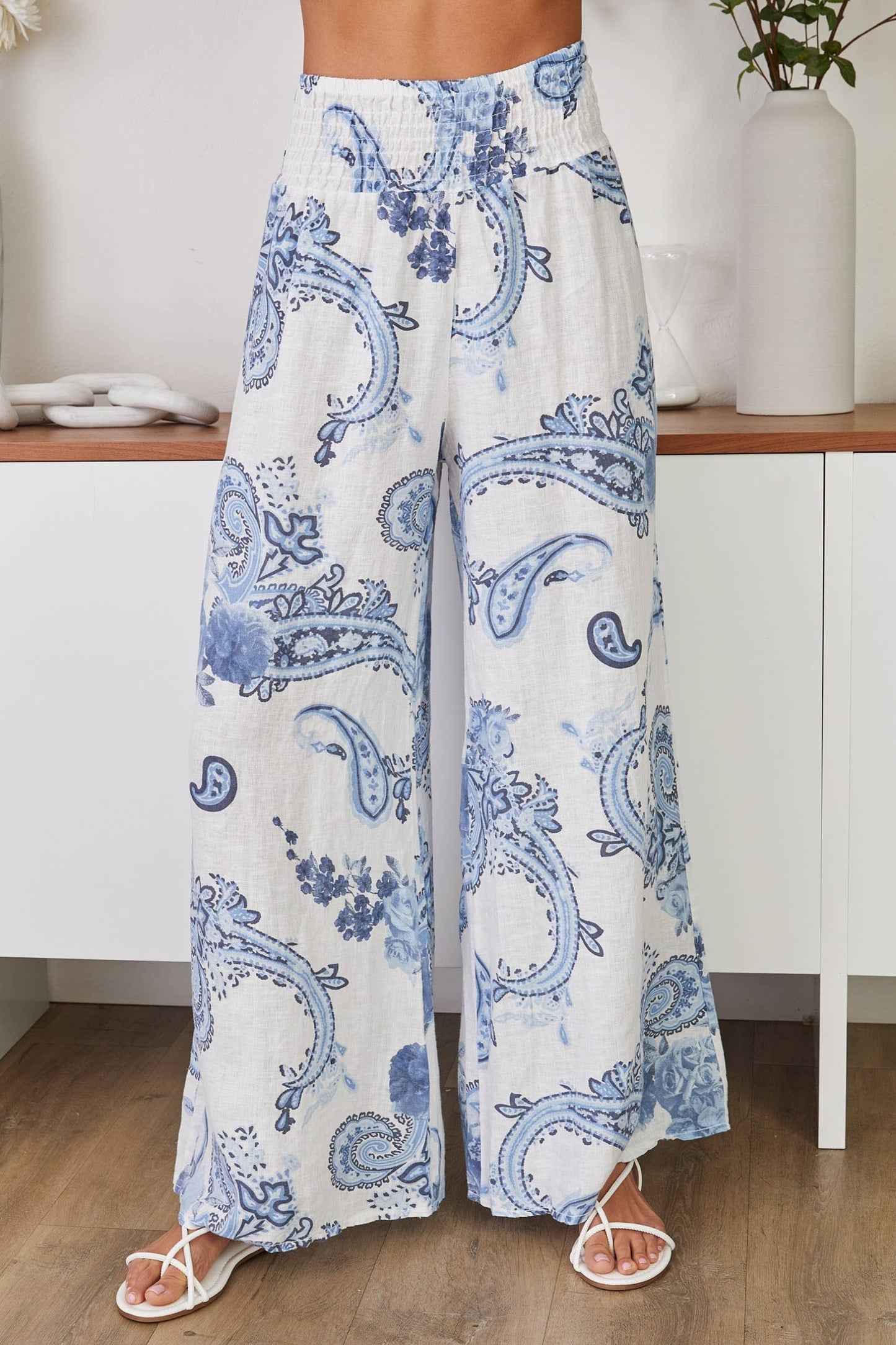 MILIO MILANO - Linen Paisley Smocked Waist Pants