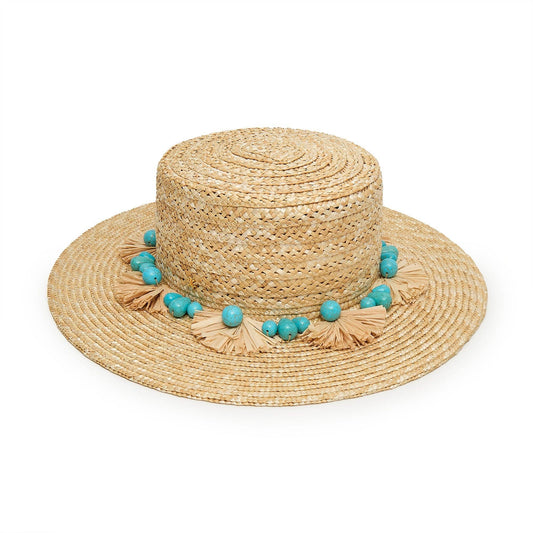 Lele Sadoughi - NATURAL TURQUOISE POMS STRAW HAT