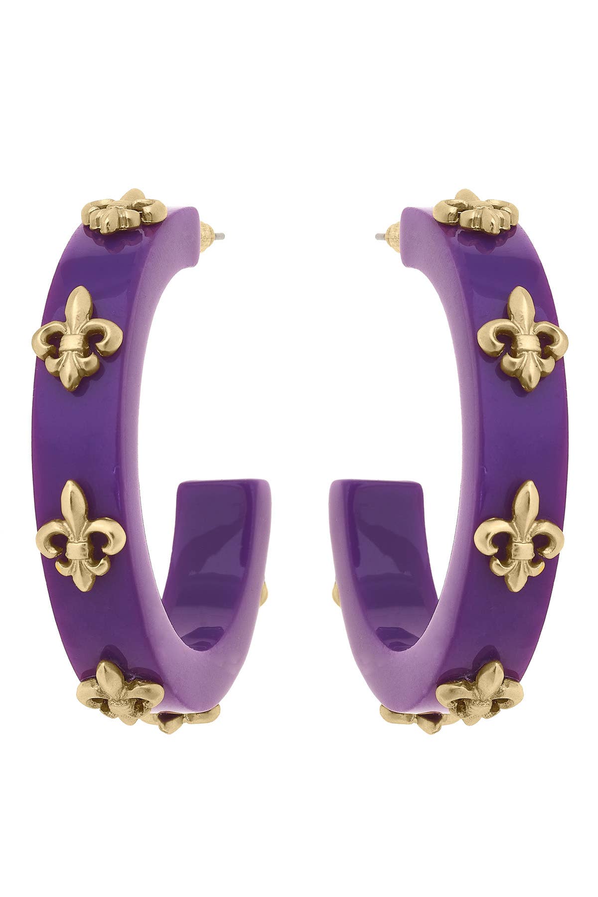 Canvas Style - Mardi Gras Fleur De Lis Resin Hoop Earrings