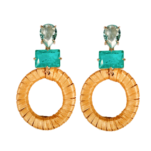 St Armands Designs of Sarasota - Turquoise Rattan Circle Drop Statement Earrings