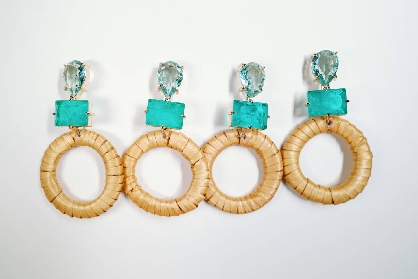St Armands Designs of Sarasota - Turquoise Rattan Circle Drop Statement Earrings