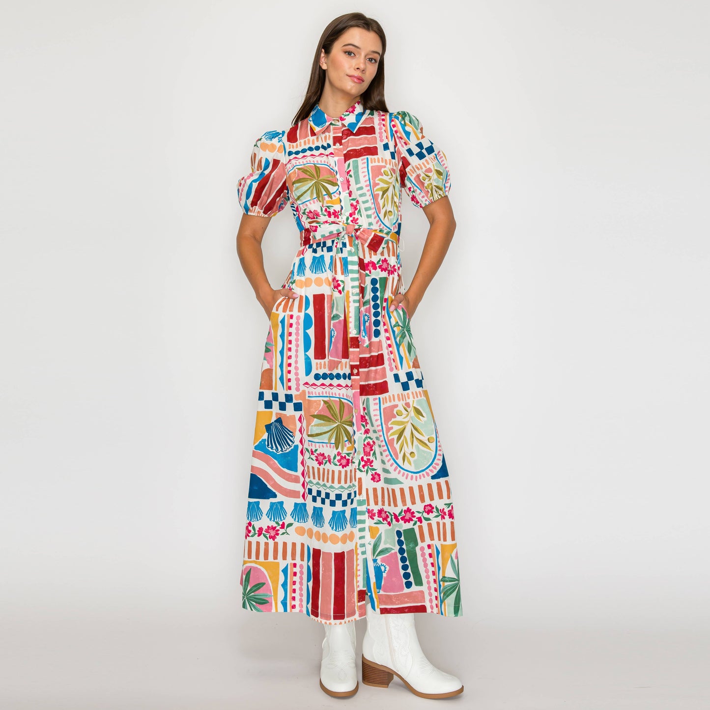 LoveWednesday - Dreamy Desert Print Shirts Midi Dress