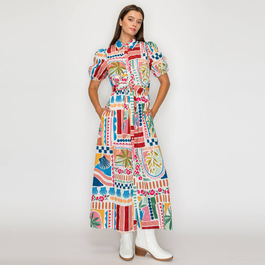 LoveWednesday - Dreamy Desert Print Shirts Midi Dress