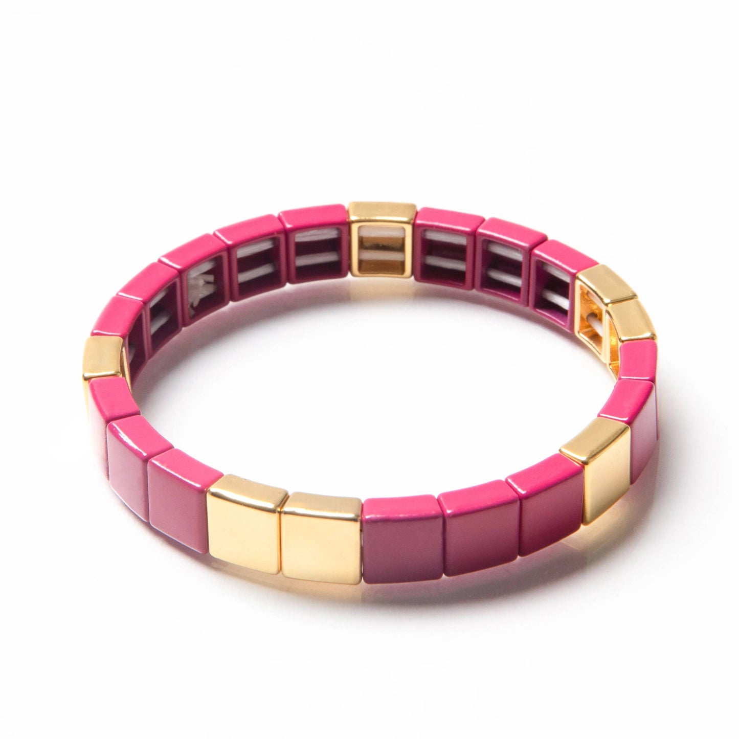 Caryn Lawn - Tile Bead Bracelet - Fuchsia/Gold