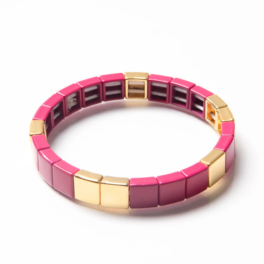 Caryn Lawn - Tile Bead Bracelet - Fuchsia/Gold