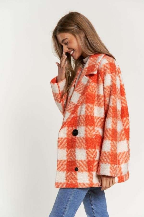 FUZZY BOUCLE TEXTURED DOUBLE BREASTED COAT JACKET