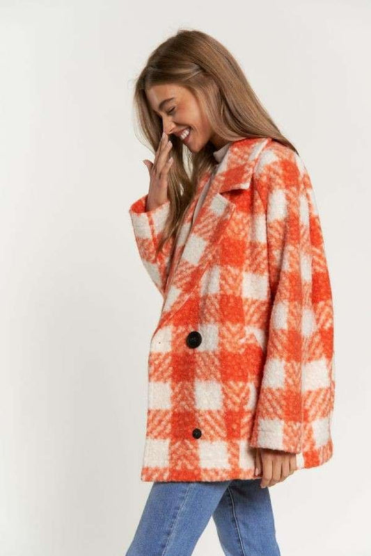 FUZZY BOUCLE TEXTURED DOUBLE BREASTED COAT JACKET