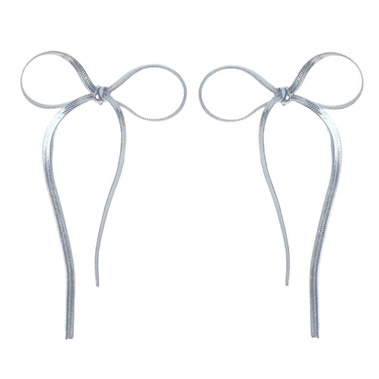 St Armands Designs of Sarasota - Maxi 925 Silver Plated Duster Bow Holiday Statement Earrings