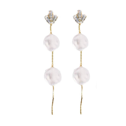 Pearl and Diamond Holiday Statement Drop Earrings