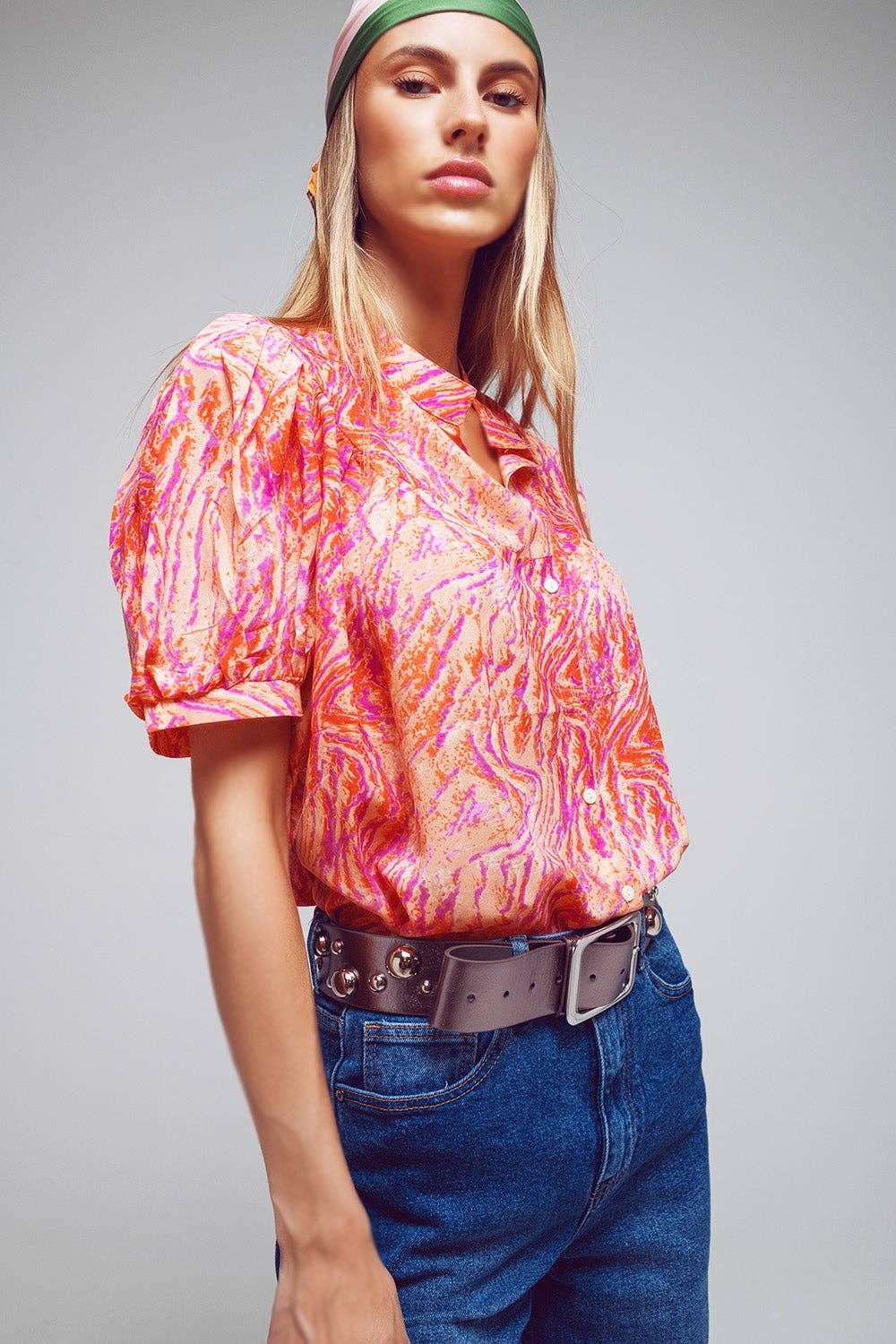 Oversized Button Down Shirt In Abstract Zebra Print