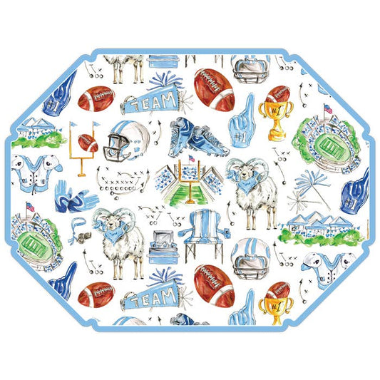 Carolina Blue Ram Football Icons Posh Die-Cut Placemat