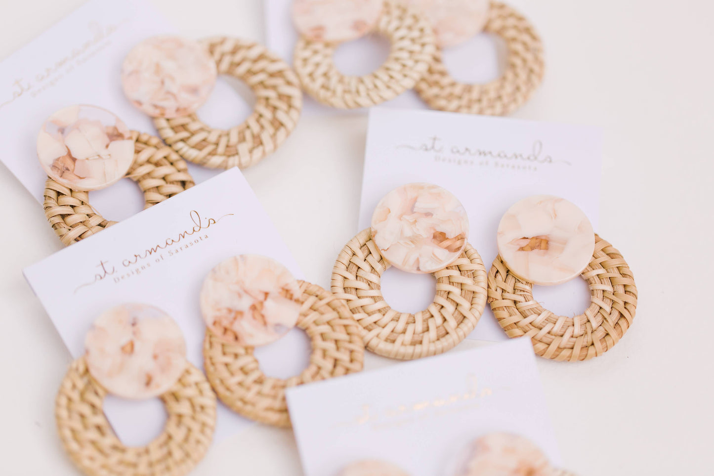 Blonde Rattan Bali Doorknocker Statement Earrings