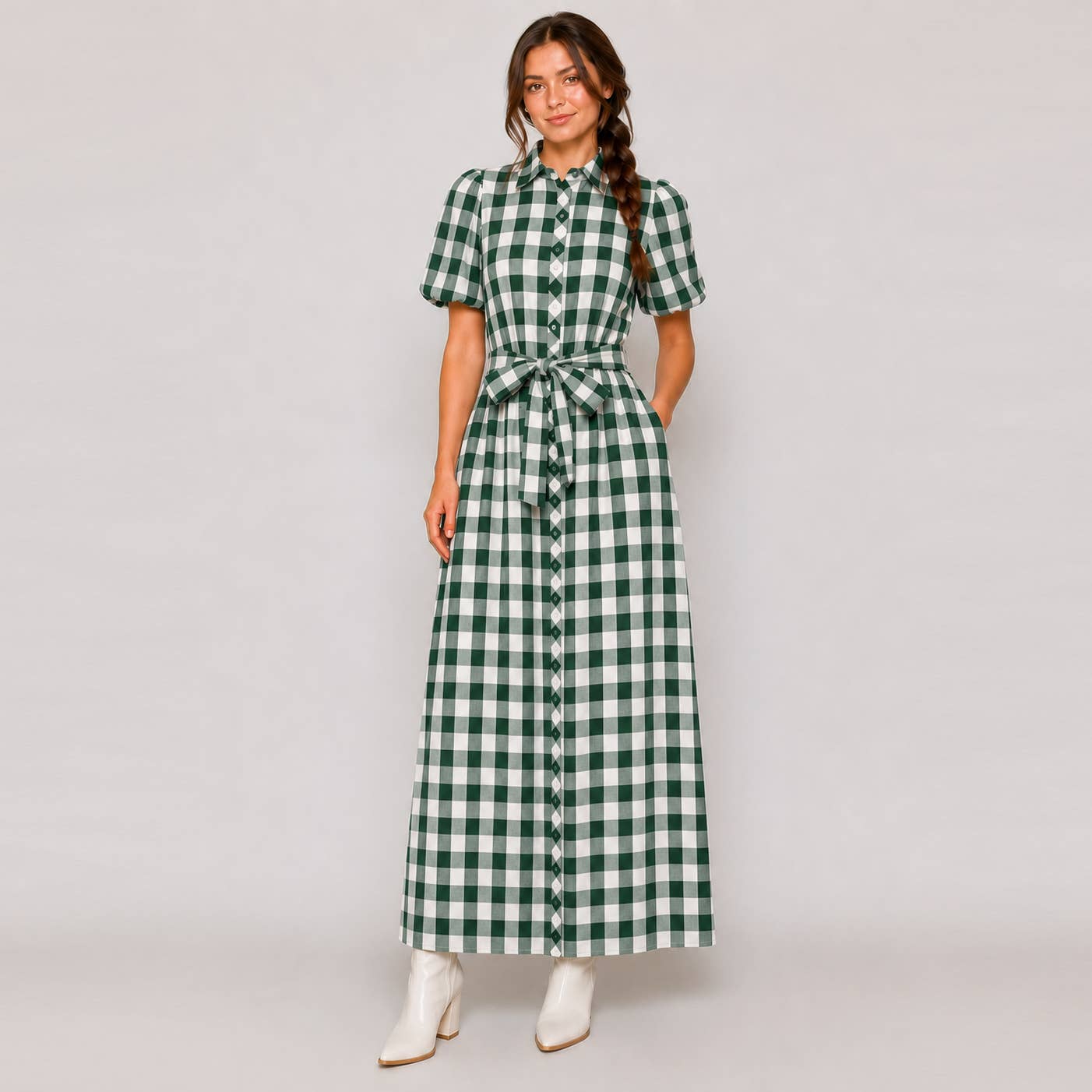 LoveWednesday - Harper Check Maxi Shirt Dress