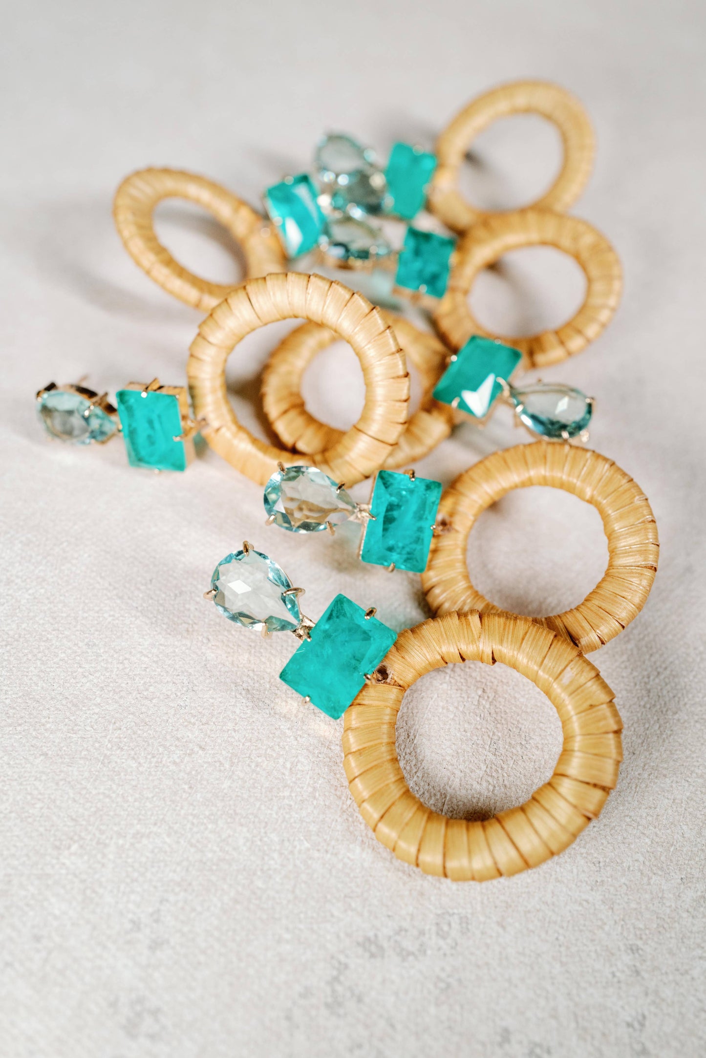 St Armands Designs of Sarasota - Turquoise Rattan Circle Drop Statement Earrings
