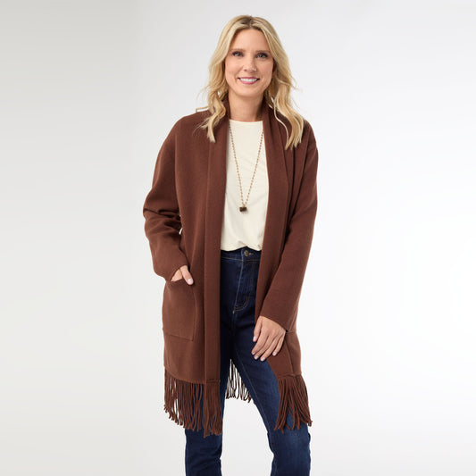 Heavenly-Luxe Mid Length Cardigan with Fringe