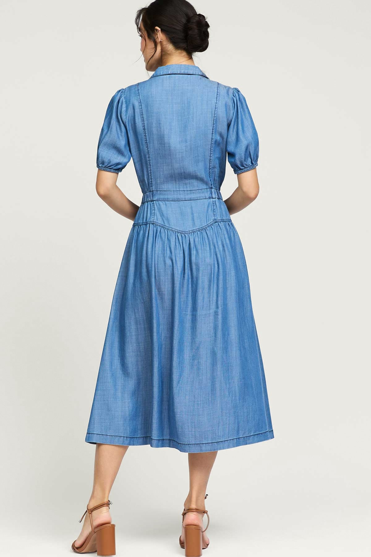 Chambray Button Front Midi Dress