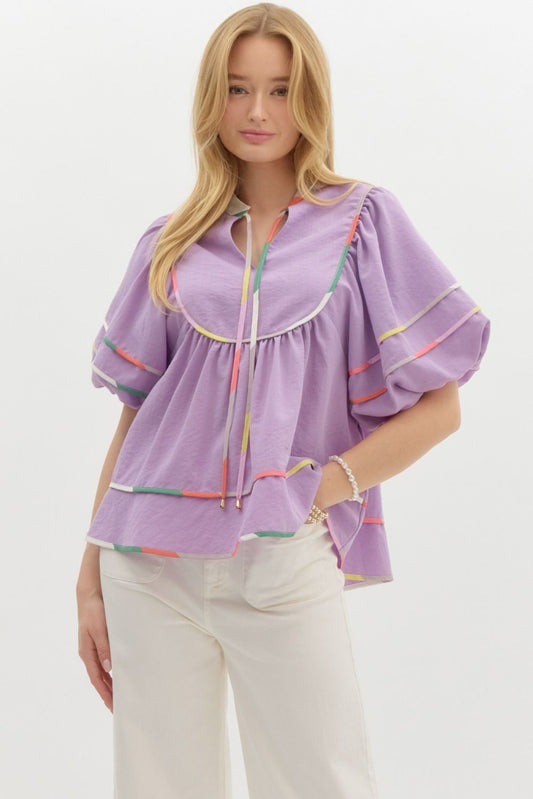 Lavender Puff Sleeve Blouse by Entro