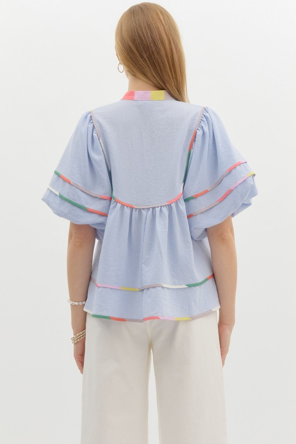 Lt. Blue Puff Sleeve Blouse