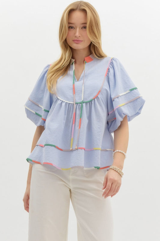 Lt. Blue Puff Sleeve Blouse