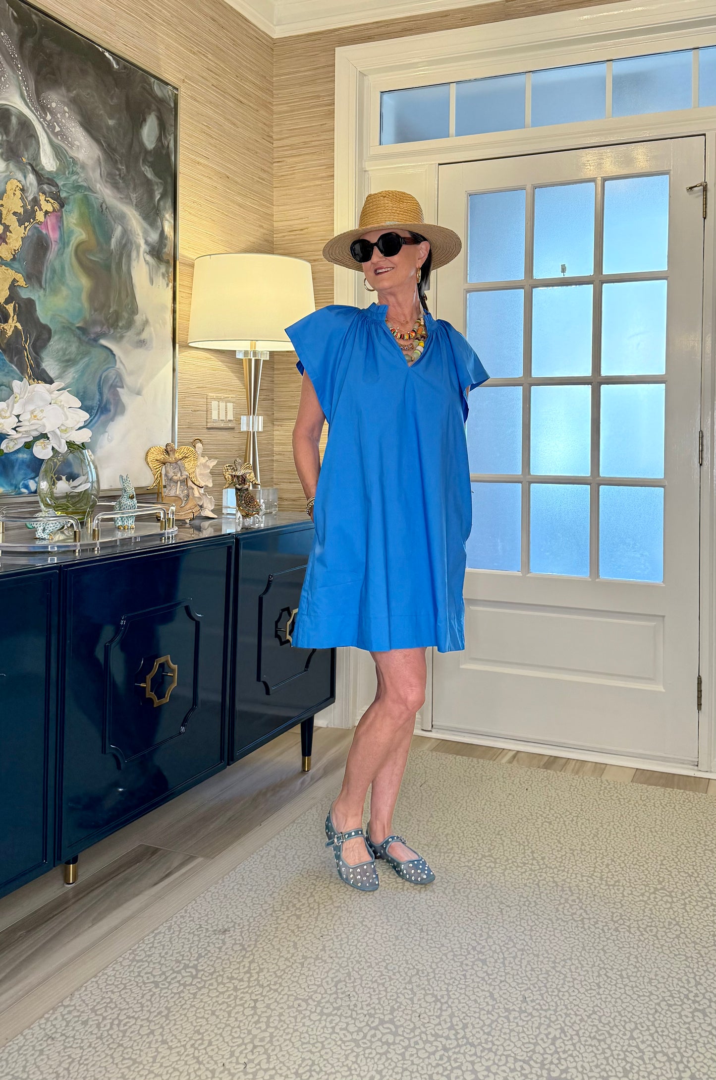 Pinch Knee Length Cotton Dress