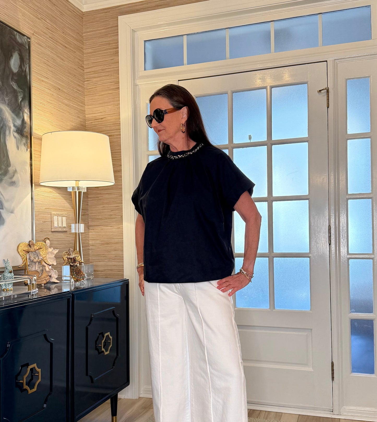 Pinch Cotton Blouse with Seashell Detail