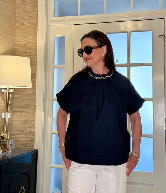 Pinch Cotton Blouse with Seashell Detail